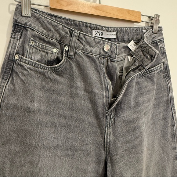 Zara Wide Leg Jeans Washed Gray High Rise Size 4 Baggy Cotton Grunge Edgy Trendy - Picture 5 of 10
